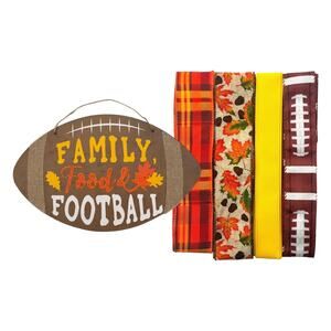 Family, Food & Football Wreath Kit - Fall Ribbon & Sign Bundle for Autumn Decor